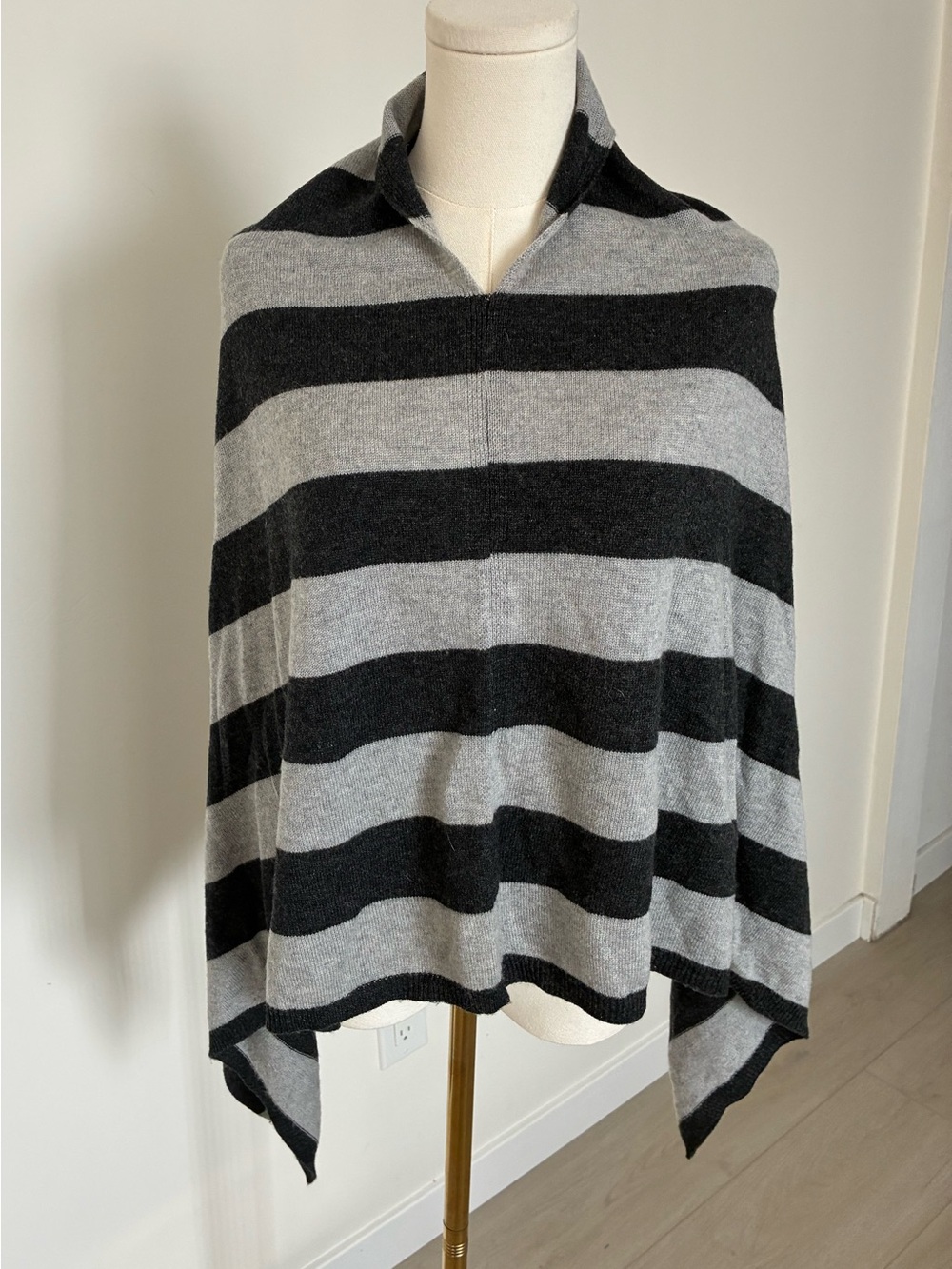 Striped Black and Gray Cashmere Poncho